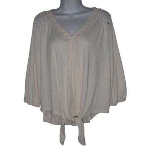 Anthropology Storybuk Boho Top Women PL Lace Tie Front Cropped Ecru Casual Artsy